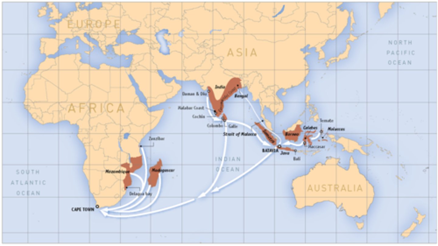 <p>E. Africa -> Middle East &amp; India/ Diffusion of African words, music styles and customs can be found in the areas around the basin as the result of the Slave Trade</p>