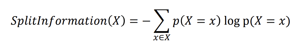 <p>sensitive to how broadly and uniformly the attribute splits the data</p><p>where 𝑝(𝑋) = 𝑥 corresponds to the proportion of the data such that value x is assigned to attribute X.</p>