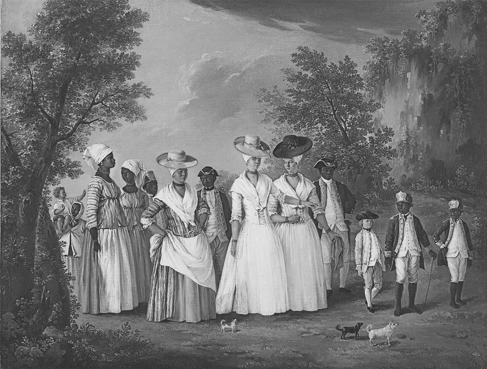 <p>Which of the following most directly led to the arrival of substantial numbers of Africans in the Americas at the time of the painting?</p>