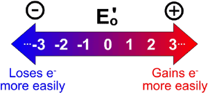 <p>reduction potential </p><ul><li><p>a more positive E<sub>red</sub> indicates a greater tendency to be reduced </p></li></ul><p></p>