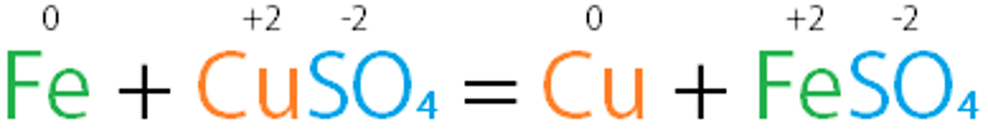 <p>chemical reaction in which one element replaces another element in a compound</p><p>Metals replace another metal</p><p>A + BX → AX + B</p><p>Non-metals replace another non-metal</p><p>XA + B → XB + A</p><p>REMEMBER:</p><p>Metal Reacting with Water</p><p>(Eg. Reactive metals + water -&gt; Base + H2 gas</p>