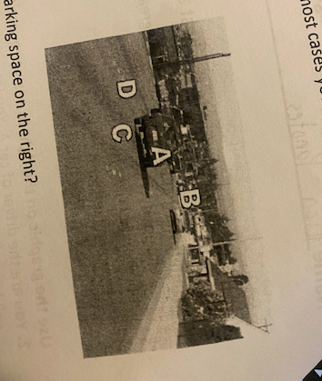 <p>Youre the driver on the right in the picture. Where should your central vision be focused as you change lanes to the left?</p>