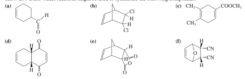 <p>(15.33)&nbsp;<span>Show how Diels–Alder reactions might be used to synthesize the following compounds.</span></p>