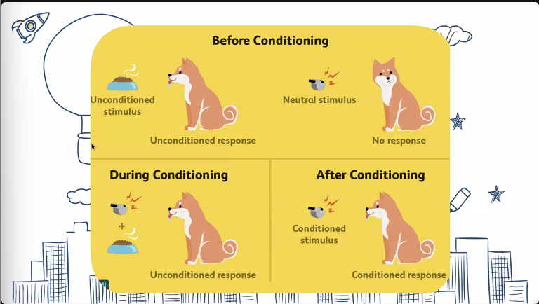 <p>KINDS OF CONDITIONING</p><p>a neutral stimulus is paired with an unconditioned stimulus a number of times until it is capable of bringing about a previously unconditioned response</p>