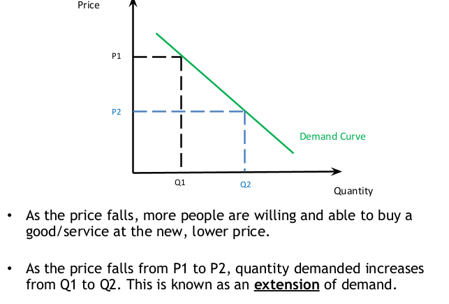 <p>the movement down the demand curve when the quantity demanded for a product decreases following an increase in tis price</p>