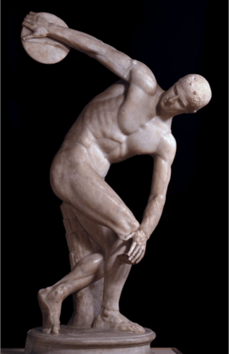<p>Classical Greek statue that set standard for Nazi sculpture.</p><p>Hitler believed it showed how man's physical condition was at its peak, and now it has digressed and it's up to him to return that beauty to Germany.</p>