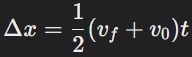 <p>Uses both initial and final velocities to find displacement.</p>