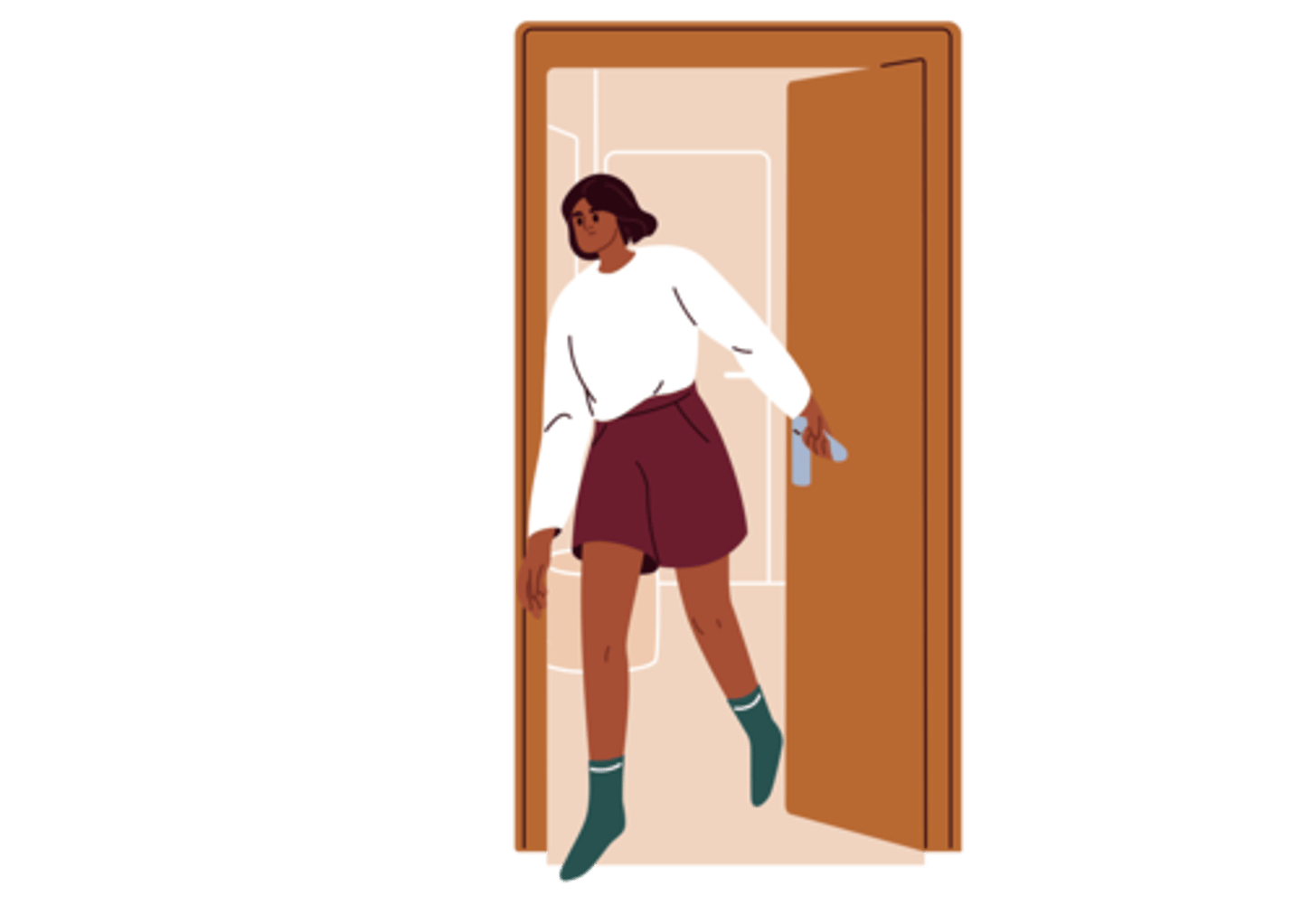 <p>to leave somewhere briefly or casually</p><p>At 9, we _____________ for breakfast before catching the train.</p>