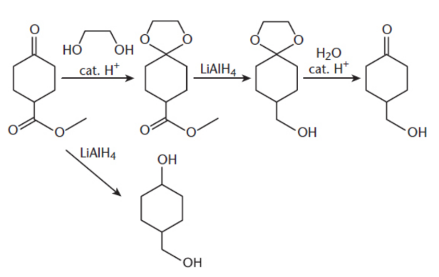 <p>save a ketone/aldehyde from reacting by reacting with diol then deprotecting</p>