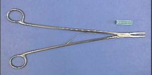 <p>applies metal clips onto blood vessels and ducts which will remain occluded.</p>