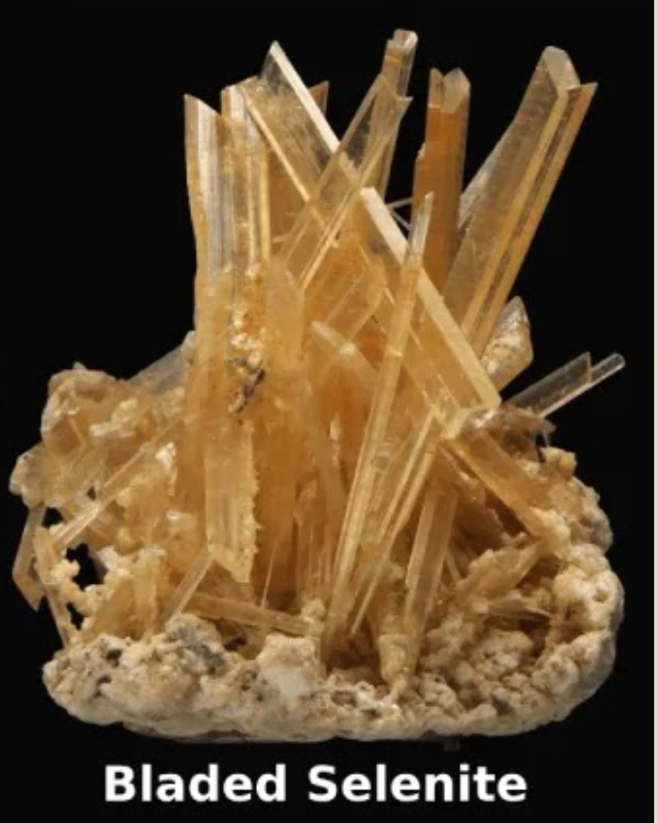 <p>Elongated crystals like knife blade</p><p></p>