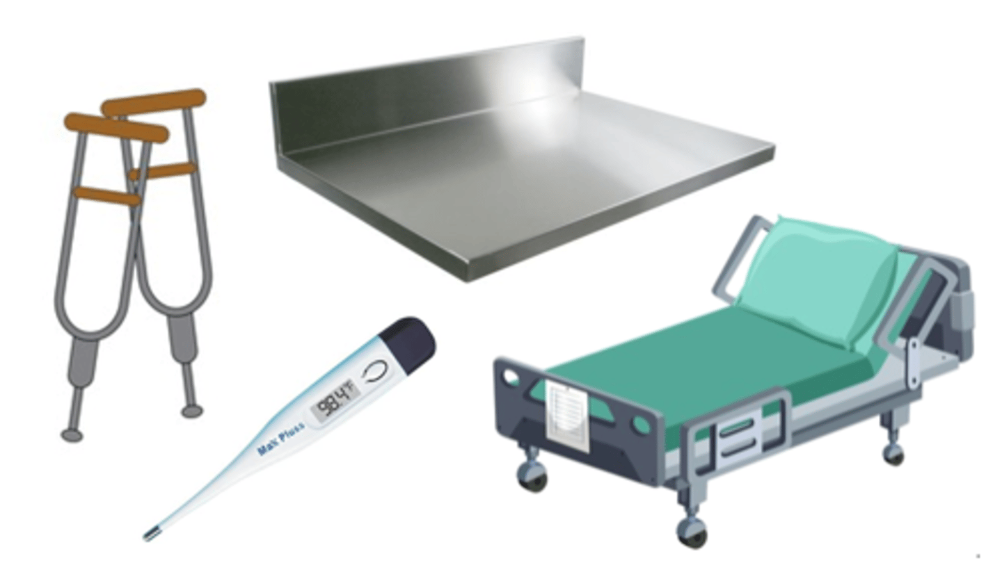 <p>items that come into contact with a patient's unbroken skin; require thorough cleaning &amp; may need low- to intermediate-level disinfection</p>