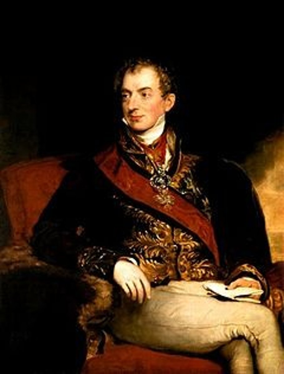 <p>Austrian diplomat who dominated the Congress of Vienna and advocated conservative order, censorship, and suppression of liberal revolts.</p>