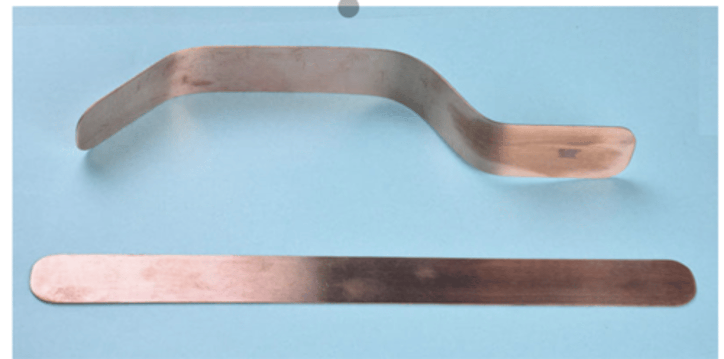 <p>- can be bent to desired shape</p><p>- surgeon places it and the assistant maintains its exact placement</p>