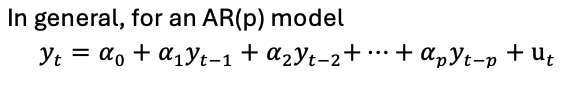 <p>A model exclusively made up of lagged dependent variables as explanatory variables</p><p>y<sub>t </sub>= f(y<sub>t</sub>, y<sub>t-1</sub>, y<sub>t-2</sub>, …) + u<sub>t</sub></p><p>a regression of y on its own lags</p>