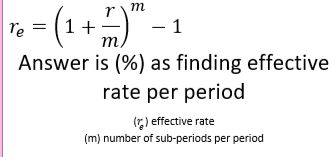 <p>think of (-1) as subtracting to find the cash flow made from the nominal interest. Answer is a percentage because finding the percentage of cash flow earnt. REMEMBER UNITS (pa or per month...)</p>