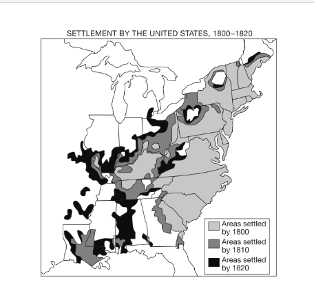 <p><span>Which of the following most likely accounts for the limits of United States settlement in portions of North Carolina and Georgia depicted on the map?</span></p>