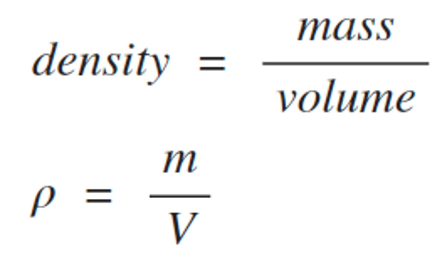 <p>Mass: Amount of matter (g, kg)</p><p>Volume: Space occupied (mL, L, cm³)</p><p>Density Formula: Density = Mass/Volume (g/mL or g/cm³)</p>