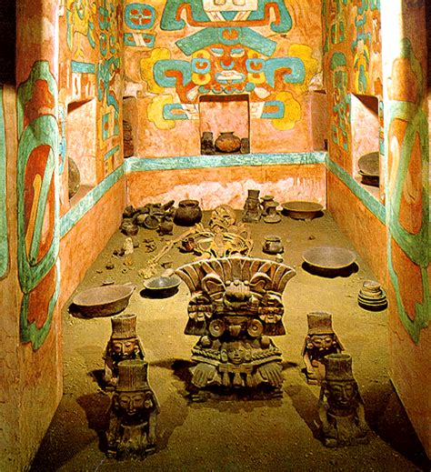 <p>Early Classic. Hasty workmanship (drips and spills) suggests that the final decoration was executed at the last moment. Tomb 104 is underneath palace compound, behind stone slab and decor. Central space opens to sky, surrounded by rooms. Staircase down to tomb. Contains a single individual. Inside is painted with murals, offers food and drink on floor. Figures on side walls are depicted as making offerings (would appear as making offerings along side real people making offerings at the time of the burial).</p>