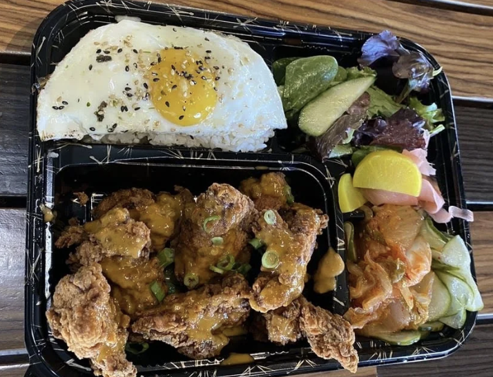 <ol start="5"><li><p>Plates &amp; Bentos: Spicy Bourbon Fried Chicken Bento* $16</p></li></ol><p></p>