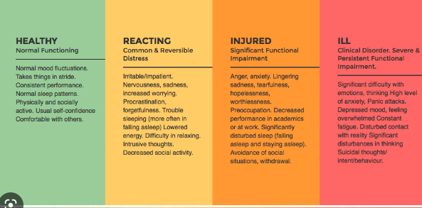 A range of wellbeing having mental health and mental illness at the two extreme ends.