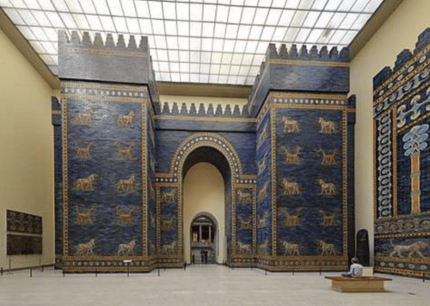 <p>Reconstruction of the Ishtar Gate,</p><p>Pergamon Museum, Berlin,</p><p>Germany, unknown architect,</p><p>c.605-539 BC (was part of walls on babylon)</p>