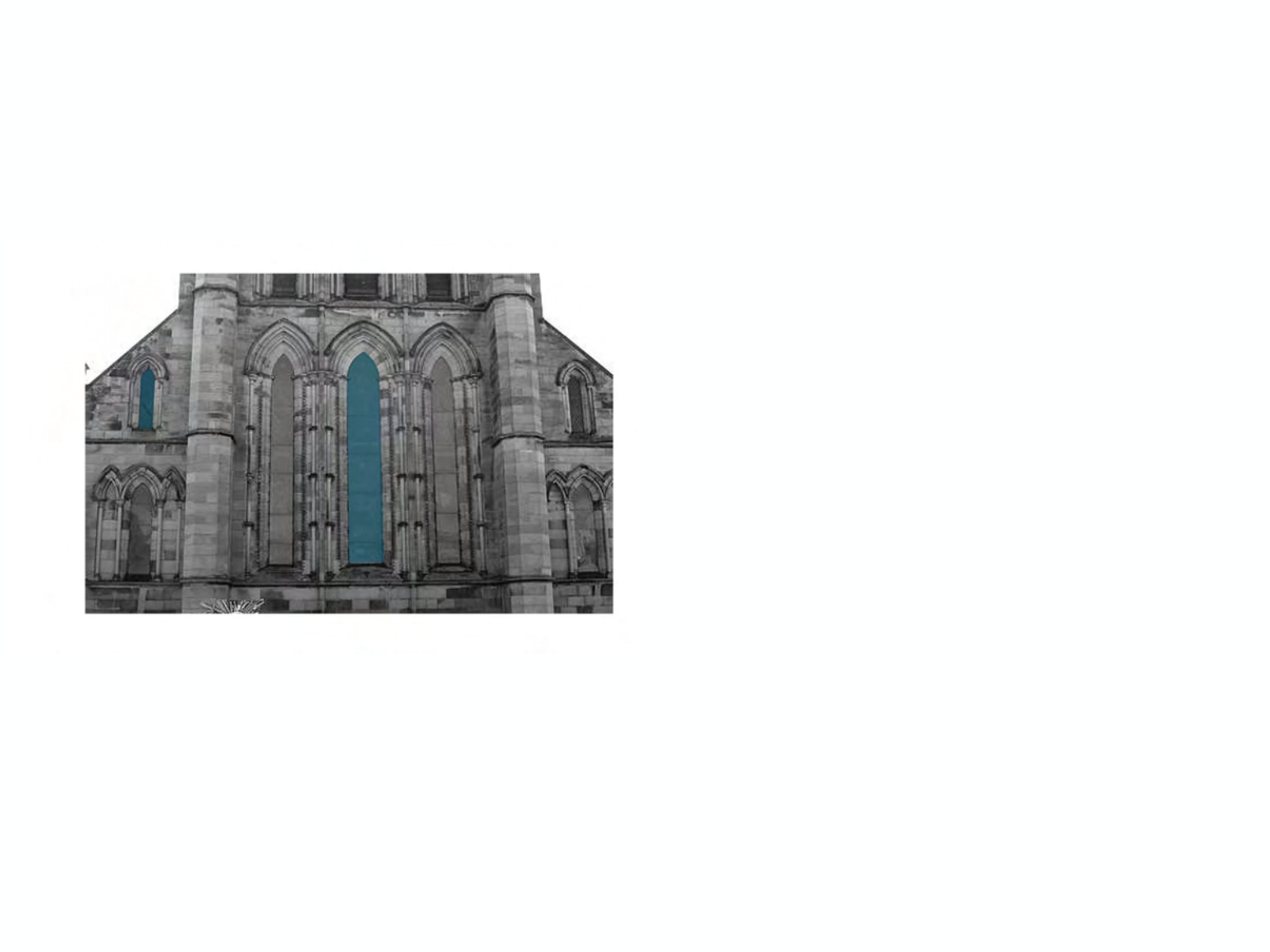 <p>A slender pointed arched window.</p>