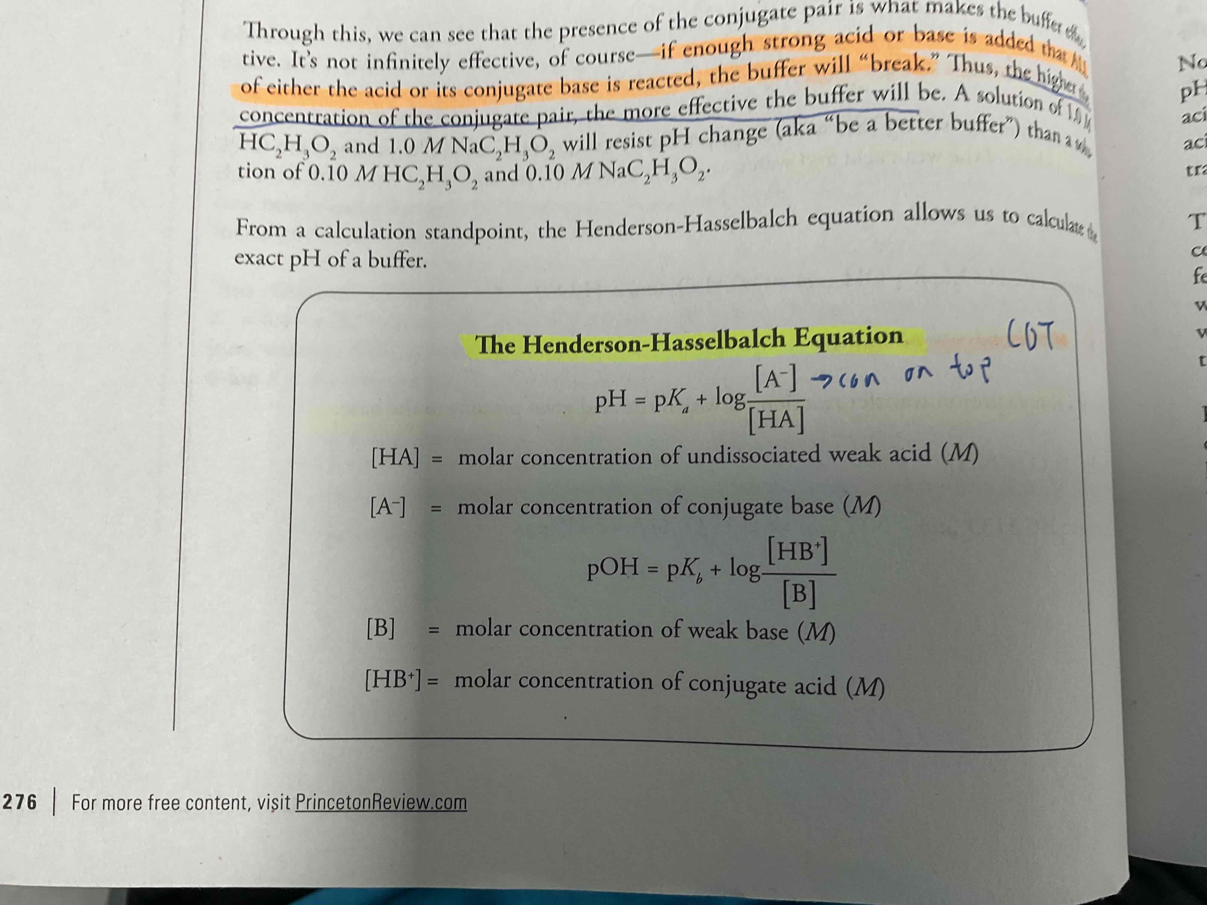 <p>Henderson Hasselbalch equation (given) , what is it used for?</p>