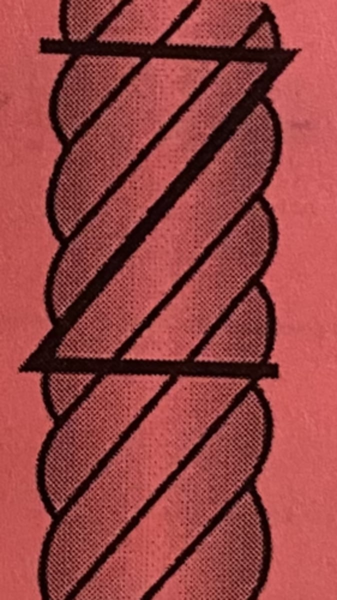 <p>a twisted yarn with the direction of twist conforming to the center bar of the letter "Z" (up to the right)</p>