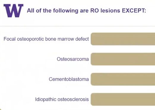 <p>all of the following are RADIOPAQUE lesions EXCEPT </p>