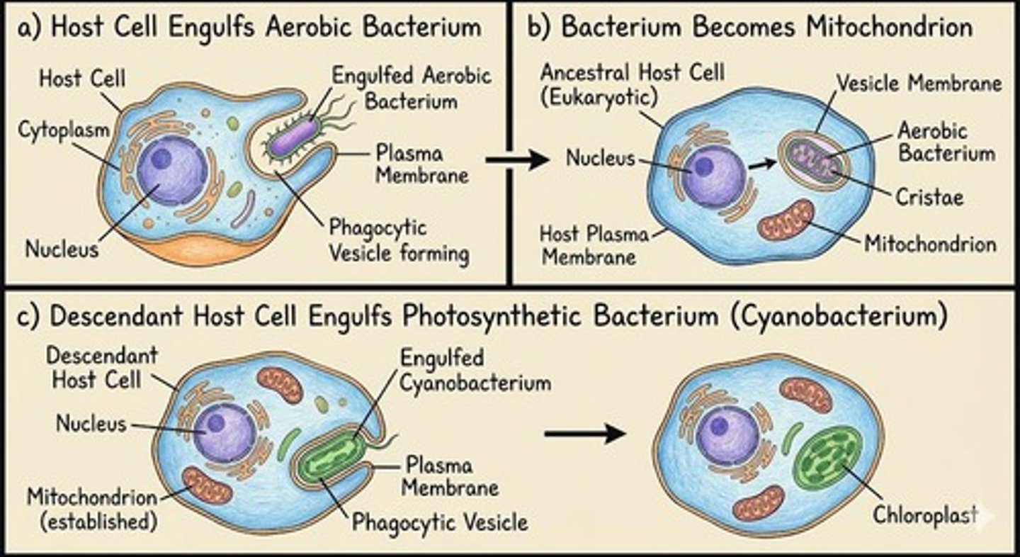 <p>Eukaryotes arose from prokaryotic ancestors through endosymbiosis.</p>