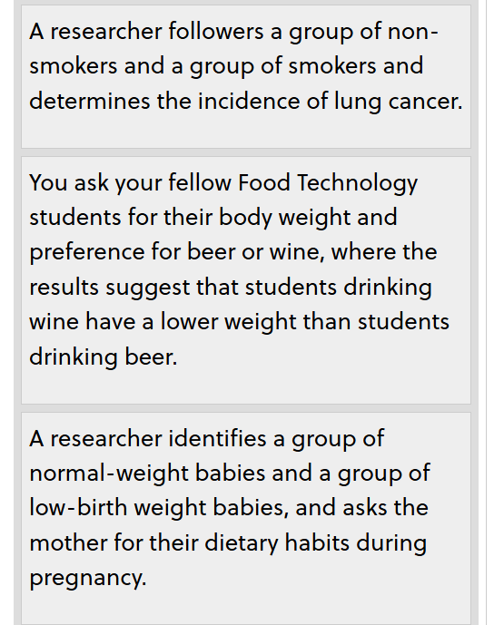 <p><span><span>&nbsp;</span></span>Used to explain <span><strong><span>why</span></strong></span> people get ill. It requires <span><strong><span>at least two groups</span></strong></span> to compare (or different "doses" of exposure) to establish an exposure-disease association.</p><p>Tests a hypothesis</p><ul><li><p><strong>Cross-sectional study:</strong> Looks at a population at one point in time to see how common an exposure or outcome is.</p></li><li><p><strong>Case-control study:</strong> Starts with people who have a condition (cases) and those who don’t (controls) and looks back to compare past exposures.</p></li><li><p><strong>Cohort study:</strong> Follows a group over time to see how exposure affects the development of an outcome.</p></li></ul><p></p>