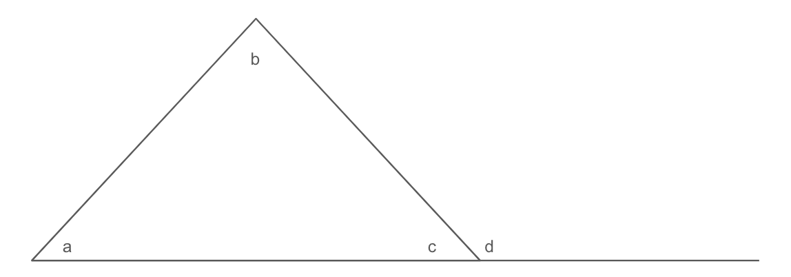 <p><span>∠a + ∠b = ∠d</span></p>