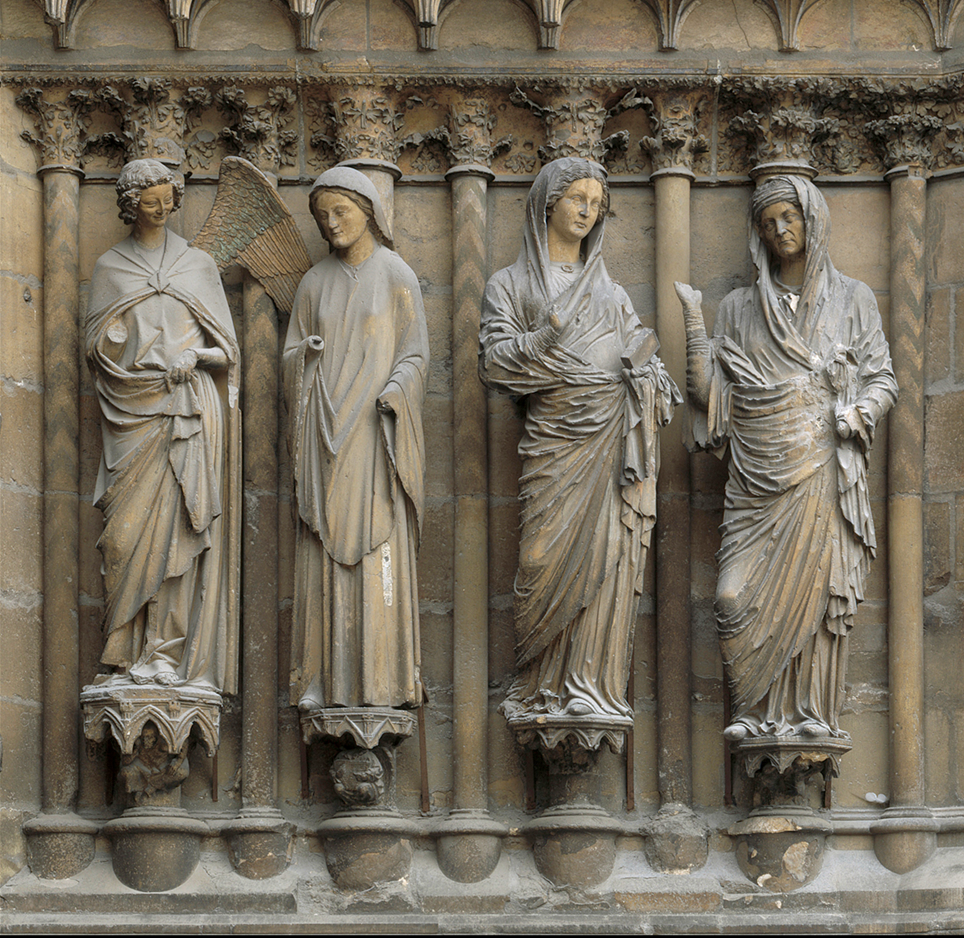 <p>Annunciation and Visitation, Central Portal, Reims Cathedral, ca. 1230-1255; 13-25</p>
