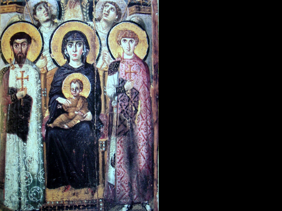 Virgin and Child Between Saints Theodore and George, icon
