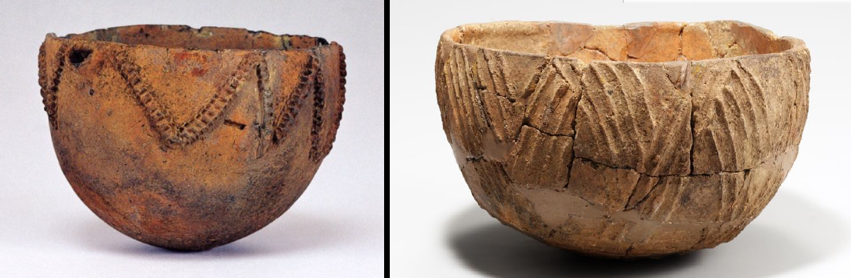 <p>Pottery with raised pattern (yunggi (raised), mun (design or pattern)) during 6000 BCE</p>