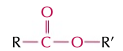 <p>RCOOR’, double bond oxygen, ends in -oate</p>