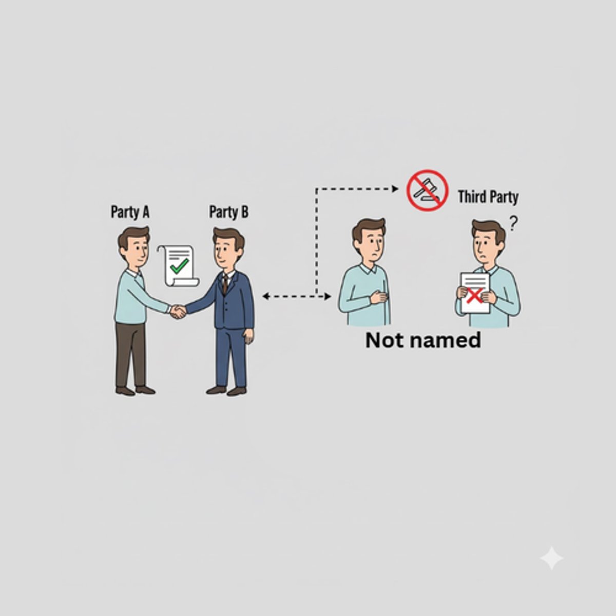 <p>Chapter: Privity of Contract and the Rights of Third Parties (Rights of Third Parties Act 1999)</p><p>Principle: There must be a name referred to within the contract for a third party to enforce a term.</p>