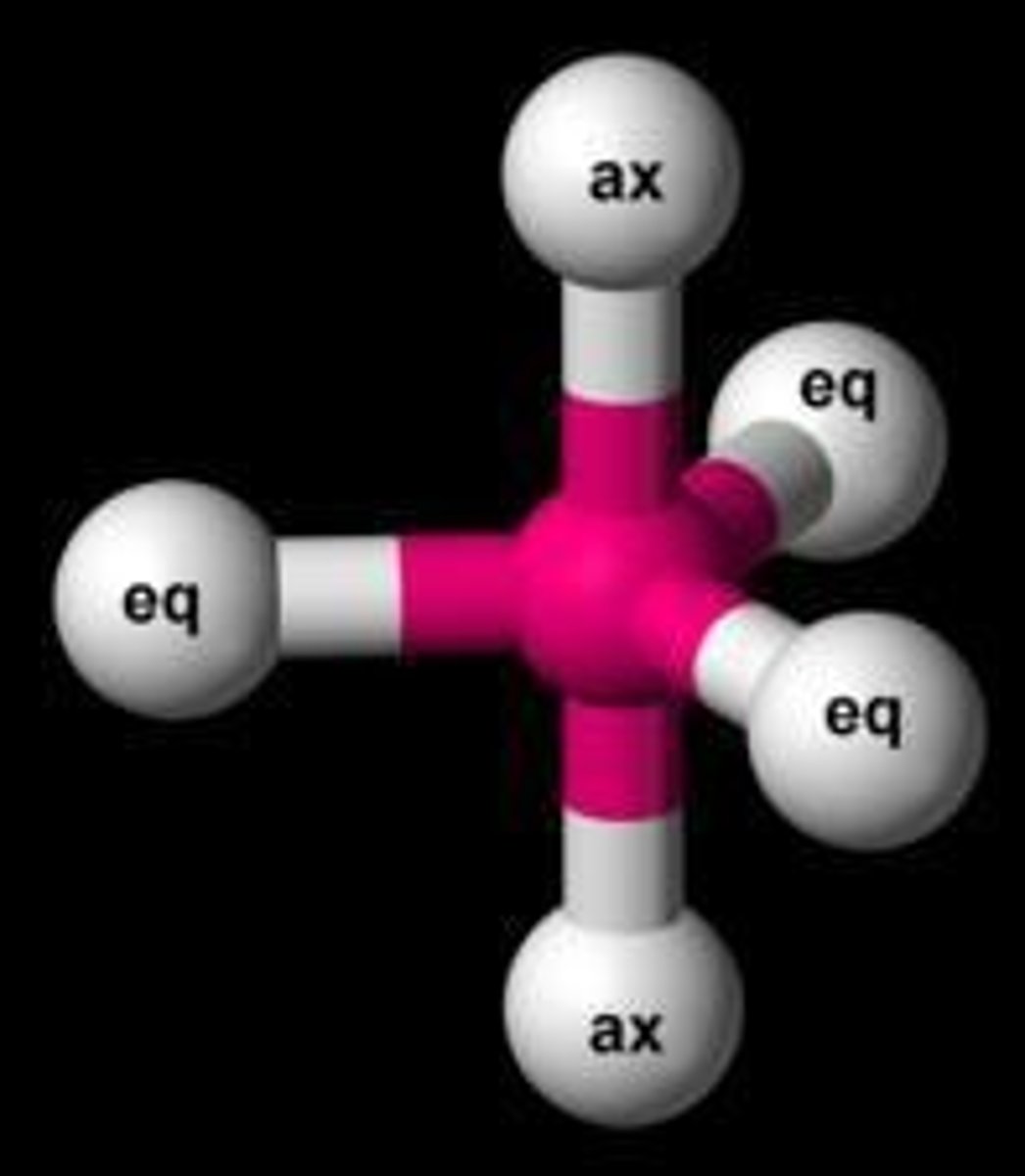 <p>Five electron domains in two distinct planes.</p>