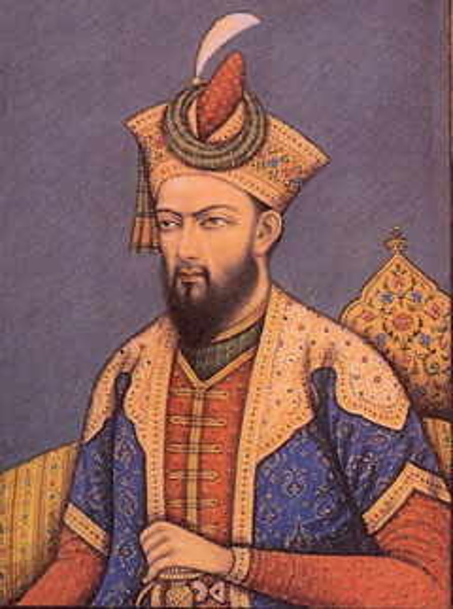 <p>-Indian Islamic ruler of the Mughal Dynasty. Great Grandson of Akbar the Great, son of Shah Jahan.</p><p>- this emperor was NOT religiously tolerant; started around 1670 CE</p><p>-He re-established the jizya tax on the Hindu lower classes and demolished several temples</p><p>-The empire reached it's greatest total area under him</p><p>-Because of his oppression and lack of toleration, he faced many rebellions and dissent from the Hindus in India</p><p>-did expand the empire further south through conquering</p><p>-Threw his own father in jail and executed his brothers in order to establish himself as the ruler of the Mughals</p>