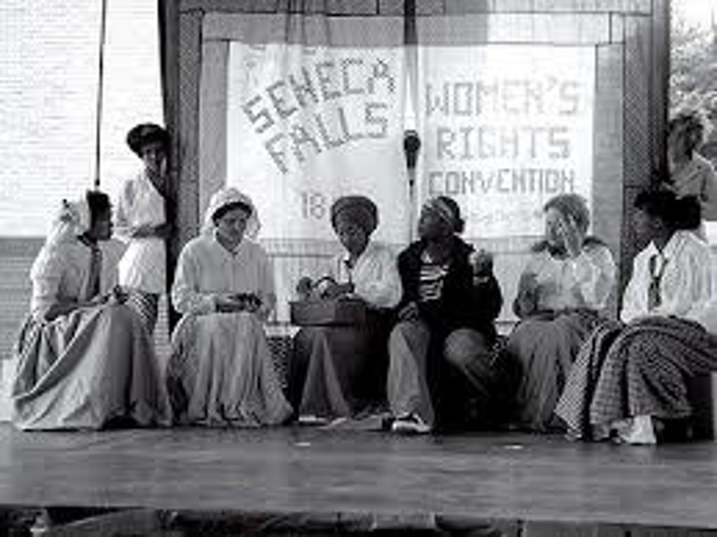 <p>The first women's rights convention in 1848, to discuss the changes needed in American society for women to be treated equally</p>