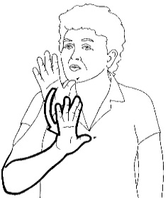 <p>Touch your chin with your thumb and then move your hand down to touch your chest with your thumb</p>