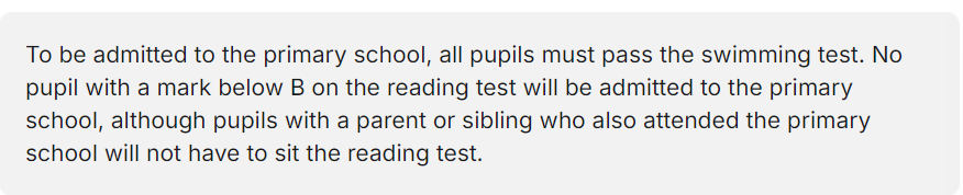 <p>Davina attends the primary school so she must have passed the swimming test. </p><p>Yes / No</p>