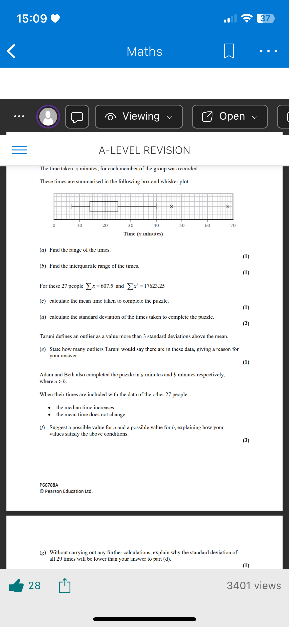 <p>Q</p><p>Do part f &amp; g given c) is 22.5 and d) is 12.1</p>