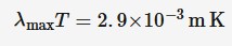 <p><span>Wien’s law states that the wavelength at which the maximum intensity of radiation is emitted is related to the absolute temperature of a black body by the equation:</span></p><ul><li><p><span>λmax&nbsp;= wavelength at which maximum</span><br><span>intensity is emitted (m)</span></p></li><li><p>T<span>&nbsp;= absolute temperature (K)</span></p></li></ul><p><br></p>