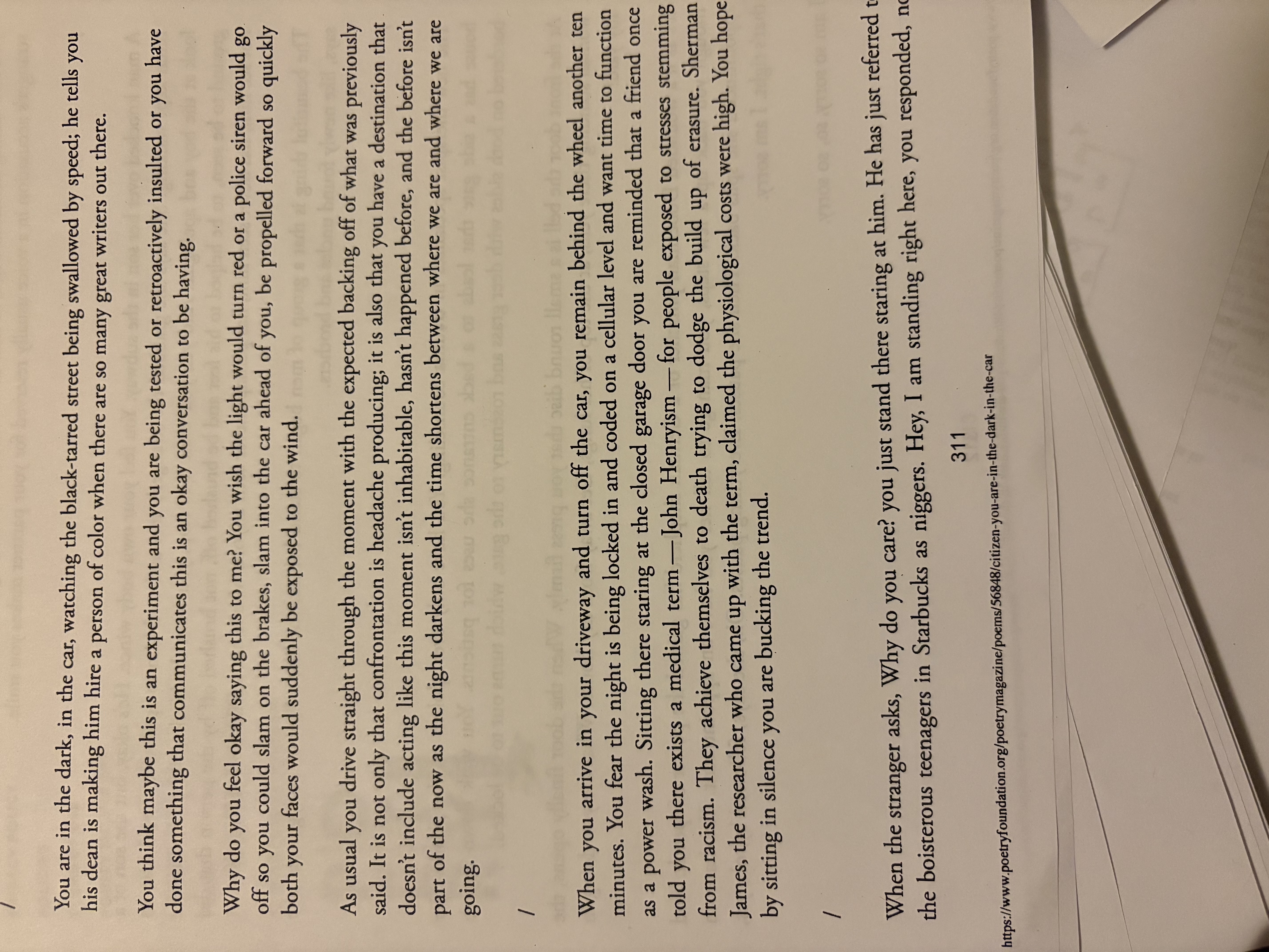 <p>You are in the dark, in the car…</p>