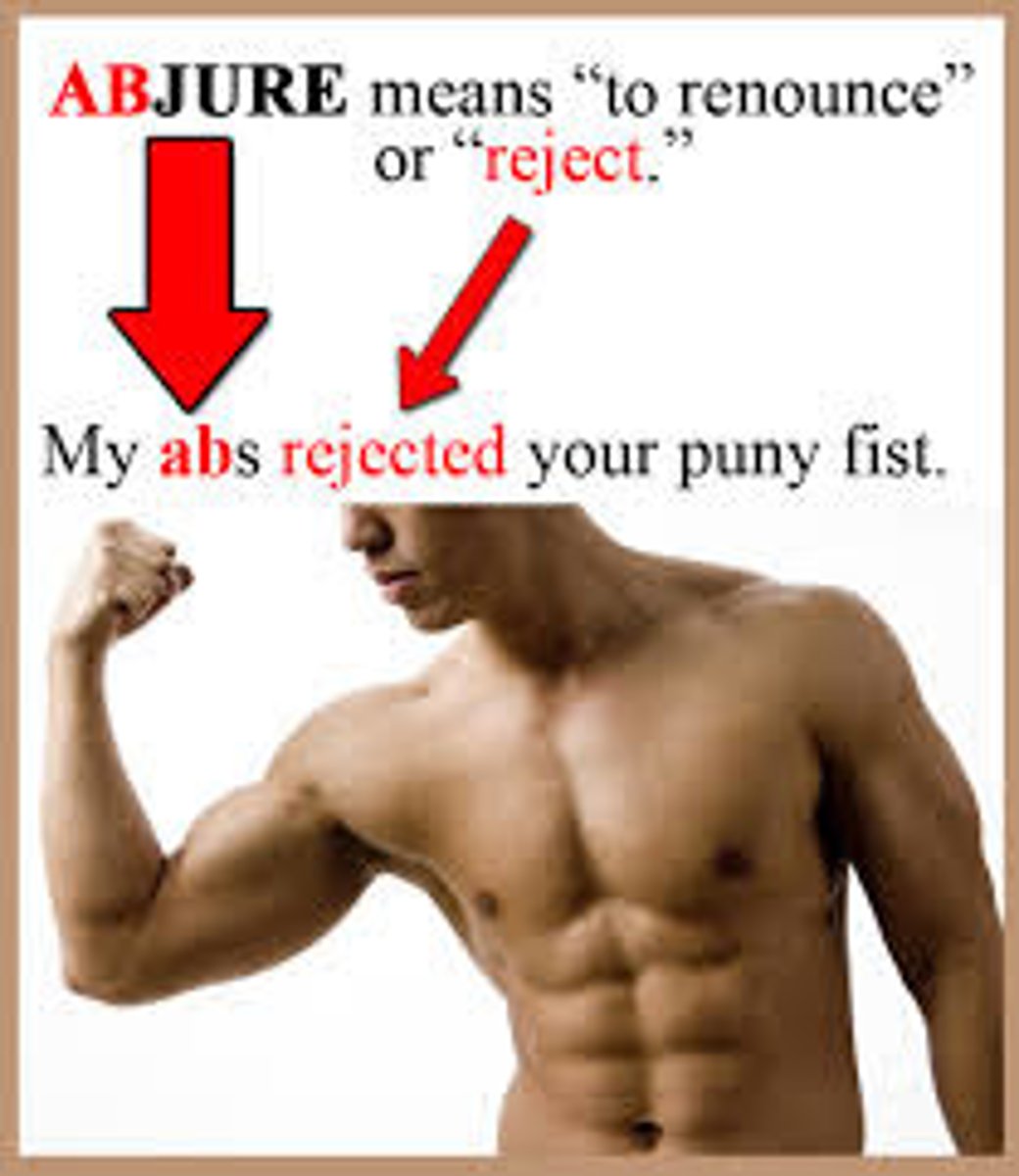 <p>Rejecting a belief that was once believed in.</p><p>Abjure = Object a belief</p>