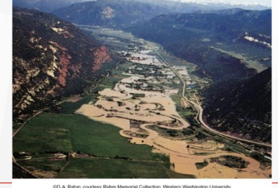 <p>are broad strips of land built up by sedimentation on either side of a stream channel</p>