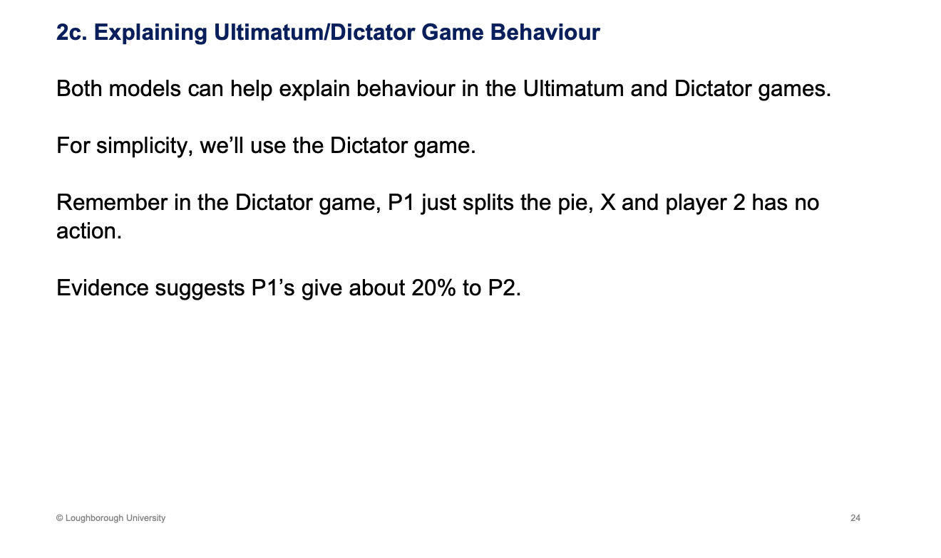 <p>Dictator game - p2 has no action. Gets what p1 gives them, can't reject.</p>