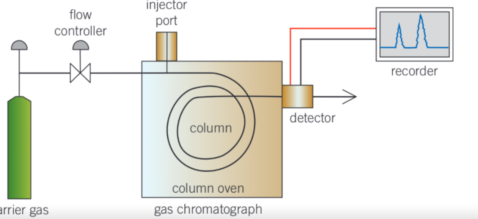 <p>-used to separate <strong>volatile organic </strong>compounds in a mixture</p><p><span style="color: red;"><strong>stationary phase</strong></span> = column containing <span style="color: red;">high boiling point liquid</span> adsorbed onto solid</p><p><span style="color: blue;"><strong>mobile phase</strong></span> = inert <span style="color: blue;">gas </span>that <span style="color: blue;">carries </span>components</p>